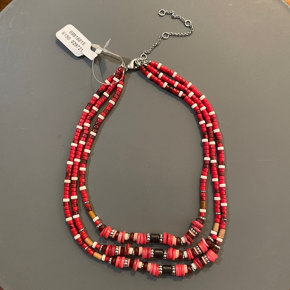 Free People red multi strand beaded layered necklace, NWT - Picture 2 of 12